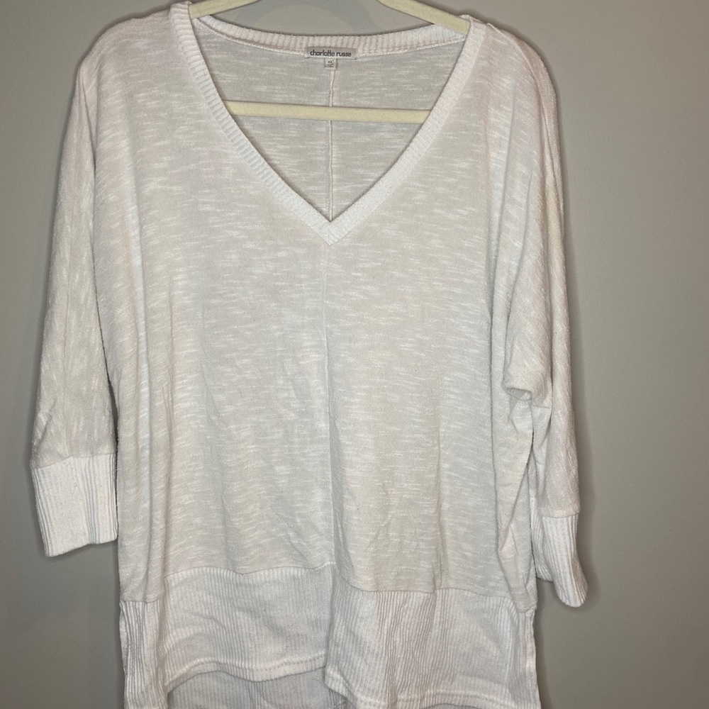white long sleeve v neck top